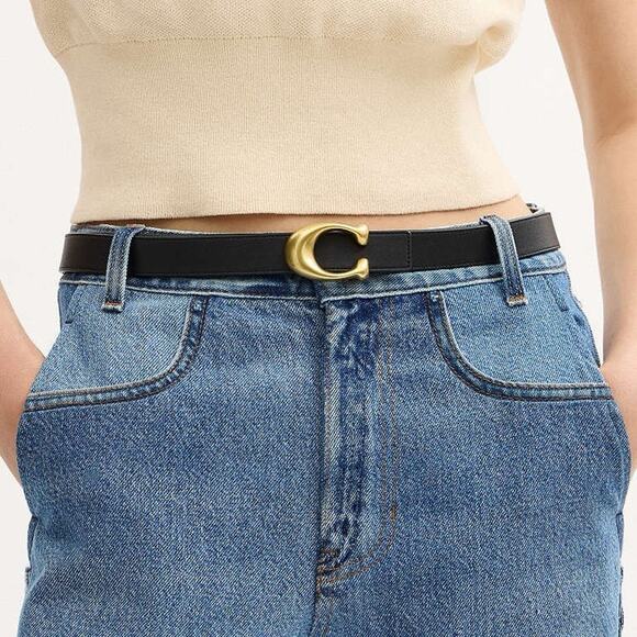 NWT COACH Women Sculpted C Buckle Reversible Belt 25 Mm ceb69 Brass/Walnut Black main image 7